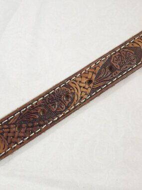 Hand-Tooled Brown Leather Children's Belt